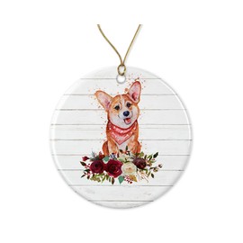 LillaGifts Corgi Ornament - Pet Gift Dog Ornament - Corgi Christmas Ornament - Corgi Dog Ornament - Gift Ceramic Holiday Decoration Present Both Sides, White