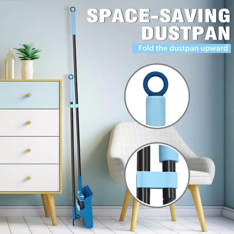 JEHONN Dustpan and Brush Set, 54 inches Long Handle Swivel