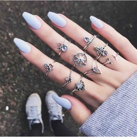TseenYi Boho Knuckle Rings Set Silver Stackable Joint Finger Rings Retro Stackable Midi Rings Hand Jewelry for Women and Teen Girls