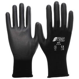 12 Paar Montagehandschuh Nylon NITRAS 6215 Schwarz PU beschichtete Handschuhe, Schwarz, Gr. 8