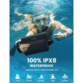 Lamicall IPX8 Waterproof Pouch Bag - [2 Pack] Universal Waterproof Waist Dry Bag with Adjustable Belt Strap, for Beach, Swimming, Boating, Fishing, Camping, Kayaking, Hiking, Fit up to 8.7” - Black