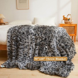 XeGe Luxury Faux Fur Cheetah Print Throw Blanket, Soft 50x60 Leopard Print Fluffy Blanket Throw, Shaggy Plush Decorative Couch Blanket, Cute Furry Animal Throw Fuzzy Blanket for Sofa Bed, Grey