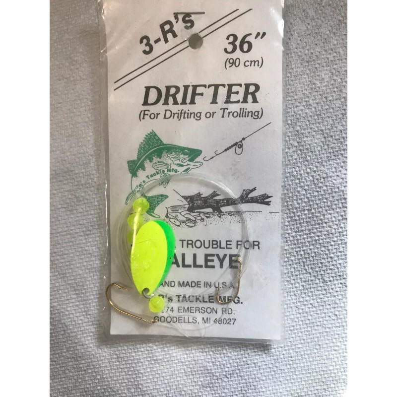3- R's Drifter Walleye Rig 2 Hook Chartreuse / Green