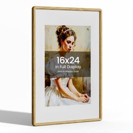 16x24 Picture Frame Natural Oak Wood From California-USA with Real Tempered Glass, Handcrafted 16 x 24 Poster Frame Matted to 12x18 Wedding Photo,Family Picture,Graduation Picture Display on Wall