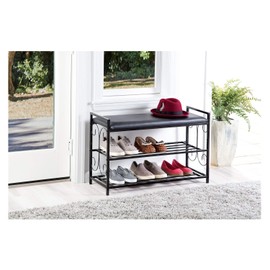 Scroll Metal Design 3 Tier Entryway Shoe and Sitting Storage Bench