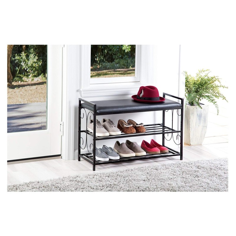 Scroll Metal Design 3 Tier Entryway Shoe and Sitting Storage