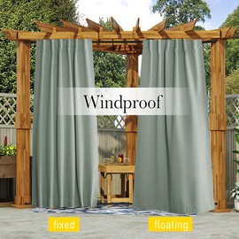 NICETOWN 2 Panels Outdoor Curtains for Patio Waterproof 108 inches Long, Windproof Thermal Insulated Top & Bottom Pocket & Back Tab Blackout Drapes with Rope for Fixed, Sage Green, W52 x L108