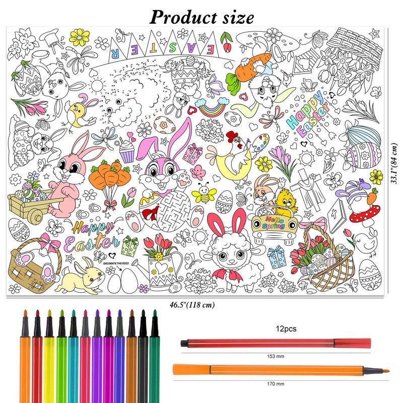 HOWAF Paper Tablecloth for Colouring Easter, Colouring Tablecloth Easter Colouring