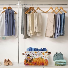 Thanksgiving Daypumpkin Turkey Rectangular Storage Basket Organizer Bin Shelf Baskets For Clothes Gifts For Home Office Dorm