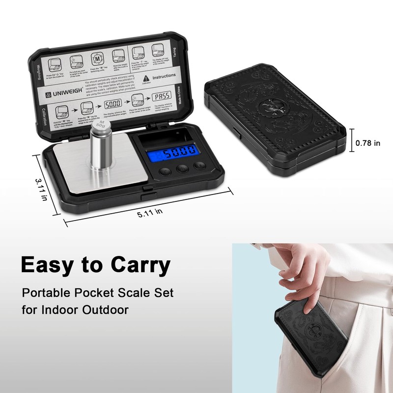 UNIWEIGH Milligram Scale 50g/0.001g High Precision,Digital mg Scale with LCD/Tare,6