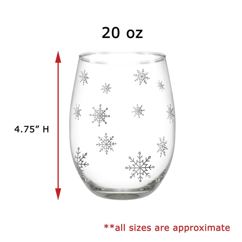BANBERRY DESIGNS Stemless Wine Glasses - Snowflake Wine Glass -