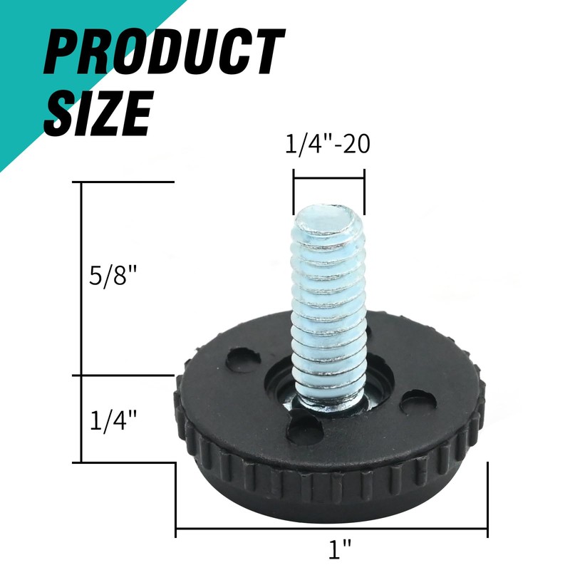 1/4-20 Stainless Steel Adjustable Furniture Levelers Screw in Threaded Leveling