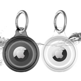Airtag Case, 2 Packs, Airtag Keychain, IPX8 Waterproof, Air Tag Case, Full Protection, For Air Tags, Shockproof, Lightweight, Keyring, Compatible with AirTag (Clear+Black)