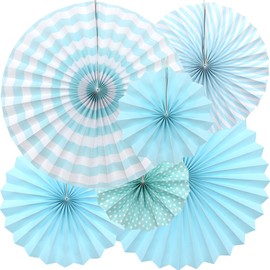 Hocansen 6PCS Hanging Paper Fans Set 8/12/16in Party Decoration Paper Fans Round Pattern Paper Garlands Decoration for Birthday Bridal Wedding Baby Shower Graduation Events(Blue/ZS)