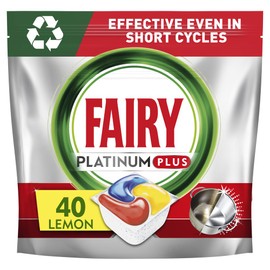 Fairy Platinum Plus Complete Dishwasher Tablets, 40 Tablets, Lemon, With Anti-Dull Technology & Rinse Aid Action, Effective In Short Cycles