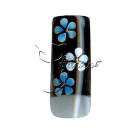 Black/Blue Floral Pre-designed Acrylic/UV Gel Artificial/False French Nail Tips (70 pcs.)