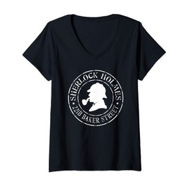 Womens Sherlock Holmes Quotes 221B Baker St. British Detective V-Neck T-Shirt
