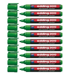 Edding Permanent Markers Edding 300, Plastic Body, Pack of 10 Bullet Tip – Green