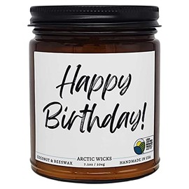 Happy Birthday Scented Candle | Arctic Wicks Candles | Handcrafted Natural Coconut & Beeswax 9oz (204.1g) Amber Candle | Vanilla, Cherry Blossom | Made in the USA