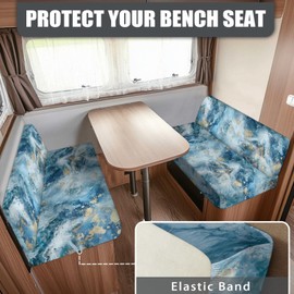 Knextrepoy Blue Marble Print RV Dinette Cushion Covers RV Stretch Sofa Seat Slipcovers Include 1 Bench Cover 1 Backrest Cover Comfortable Camper Cushion Slipcover RV Accessories for Inside