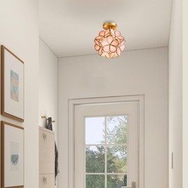 Aeyee Flower Ceiling Light Fixtures, Cute Stained Glass Flush Mount Ceiling Lamp, Small Semi Flush Mount Ceiling Light for Hallway, Entryway
