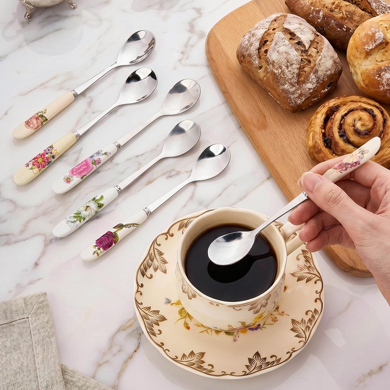 YOLIFE 6 Pcs Stainless Steel with Ceramic Handle Tea Spoons,