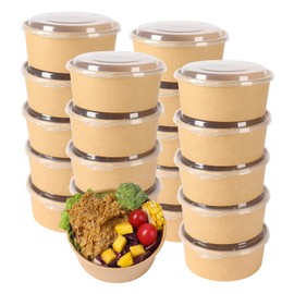 JAYEEY 25OZ Disposable Kraft paper bowls with lids, Food containers Soup Bowls Party Supplies Treat Bowls 50 PACK