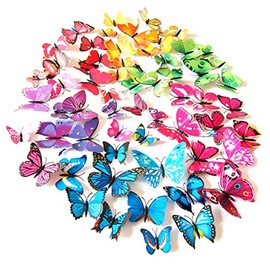 72pcs 3D Butterfly Series Wall Decoration/Surface Decoration/Fridge Magnet/Butterfly Sticker/3D Butterfly / (Mixed Colors)