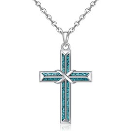 Turquoise Infinity Cross Necklace for Women Sterling Silver Simple Womens Cross Necklaces for Women Christmas Gifts Jewelry