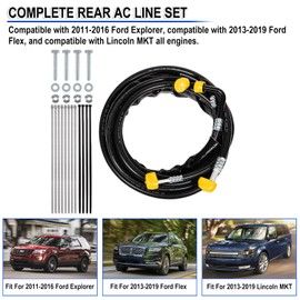 FE37190 Complete Rear AC Line Set Flexible A/C Barrier Hose Fittings Kit Fit For 2011-2016 Ford Explorer, For 2013-2019 Ford Flex & For Lincoln MKT, Repair Air Conditioner Lines Leaking