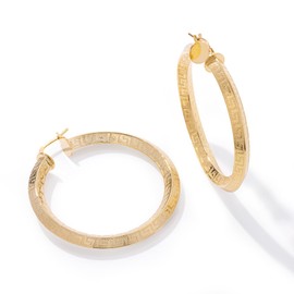 JTV 18k Yellow Gold Over Bronze Greek Hoop Earrings - 18k Gold Hoop Earrings – Luxury Earrings for Women - Gold Hoop Earrings for Women - Greek Style Earrings - Designer Inspired Earrings - 2 Inch