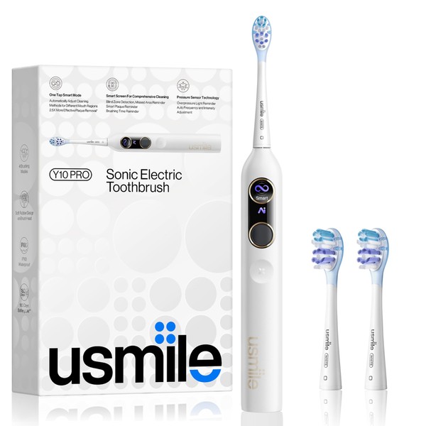 usmile Y10 Pro Electric Toothbrush with 24/7 Smart Screen, Responsive Brushing, Smart Toothbrush with Pressure Control, 1 Charge Last 6 Months