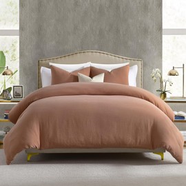 Bedduvit 100% Cotton King Size Duvet Cover Set - Soft Solid Color King Duvet Cover Set, Luxury Cotton Duvet Cover King, 3 Pieces Minimalist Bedding Set with Zipper Closures & Ties, Dusty Red