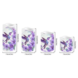 Uorisanigo Purple Hummingbird Pillar Candles Bulk Led Flameless Battery Operated Candles with Timer Remote Color Changing Electric Fake Candles for House Warming Home Decorations Set of 4