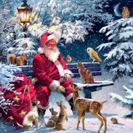 Santa Feeding Forest Friends - Pack of 5 Charity Christmas Cards - Sold in Aid of Marie - XPS037 (Santa Feeding)