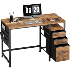Ｍａｉｈａｉｌ Maihail Small Desk with Drawers, 40 inch Computer Desk with Shelves, Writing Desk with Storage, Small Office Desk with Metal Frame, Rustic Brown2