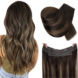 RUNATURE Real Hair Extensions with Wire, Brown Balayage, 40 cm Extension with Tape, Brown Ombre, Dark Blonde, Invisible Real Hair with Wire, Straight Hair Extensions, 80 g, #2/2/6