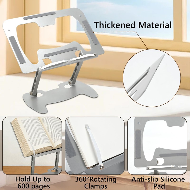 Book Stand for Reading, Adjustable Metal Laptop Stand for Desk
