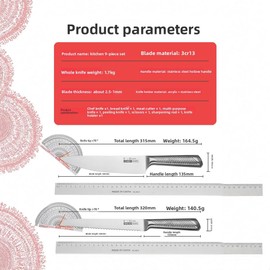 Henlutuo Stainless Steel Knife Set 9-Piece, Professional Kitchen Knives with Transparent Holder – Chef Knife, Utility Knive, Scissors, Sharpening Rod, Ideal for Home/Restaurant/Camping