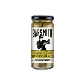 Barsmith Garlic & Jalapeño Stuffed Olives (8oz) - Gourmet Green Olives with Garlic & Jalapeno Pepper - Perfect for Martinis, Cocktails - Pack of 1