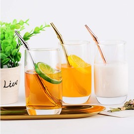 Egurs 3 Piece Stainless Steel Drinking Straw Reusable Straws Cocktail Spoon Set Environmentally Friendly & Safe (Gold + Silver + Rose Gold)