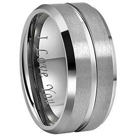 CROWNAL 10mm 8mm 6mm Tungsten Wedding Band Ring Engraved I Love You Men Women Polished Groove Matte Finish Beveled Edges (10mm,14.5)