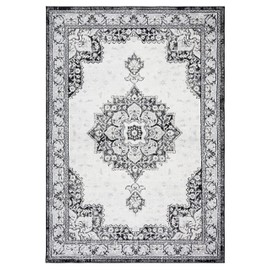 SAFAVIEH Brentwood Collection Area Rug - 8' x 10', Black & Ivory, Oriental Medallion Design, Non-Shedding & Easy Care, Ideal for High Traffic Areas in Living Room, Bedroom (BNT826Z)