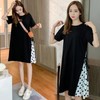 Summer Short-Sleeve Loose-fit Plus Size Maternity Dress for Curvy Women a8 Standard L/Black 3ea