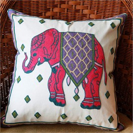 ZUODU Red Elephant Cushion Cover Pillow Sham Exquisite Stereoscopic Embroidered Cotton Throw Pillow Cover Indian Decor Sofa Cushion Cover Pillow Case 18"x18" (Colour J)