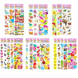 Puffy Stickers for Kids Toddlers, 3D Stickers Variety Pack, Kid Stickers Sheets Bulk,Party Favor for Kids (Dinosaur Animal Dog Flower Heart Numbers Food Cars Truck Letters (24 Sheets, Variety Pack)