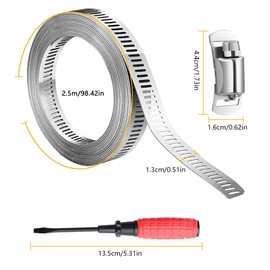 2.5 m Clamp Hose Stainless Steel 304 Hose Clamps Strap with 6 Screw Clamp and Screwdriver Hose Clamp Set for Home Gas Pipe Water Pipe Tank Automotive Tubing (2.5 m x 1/2 inches)