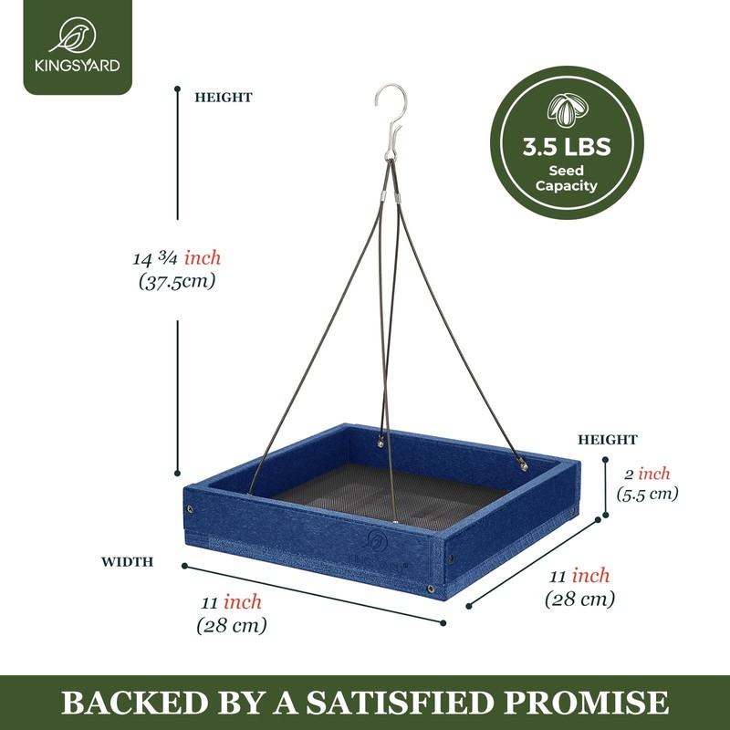Kingsyard Platform Mealworm Bird Feeder for Outside, Recycled Plastic Hanging