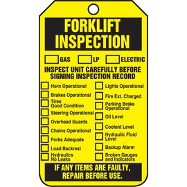 Accuform TRS305CTM PF-Cardstock Forklift Status Tag, Legend "Forklift Inspection", 5.75" Length x 3.25" Width x 0.010" Thickness, Black on Yellow (Pack of 5)