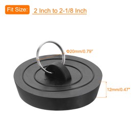 sourcing map 2pcs Rubber Drain Stopper with Hanging Ring, Bathtub Drain Plug Fits 2 Inch to 2-1/8 Inch, Rubber Sink Stopper Drain Plug for Bathtub, Kitchen and Bathroom, Black